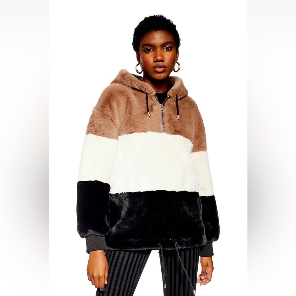 Topshop Tri-Color Teddy Jacket